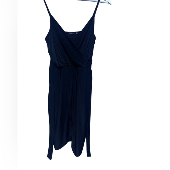 DISCO SLINKY WRAP DRAPE DRESS Black Jersey Feel Size 10 - Picture 7 of 16